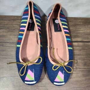 BY PAIGE Needlepoint Ballet Flats Sailboats on navy Womens Size 8.5